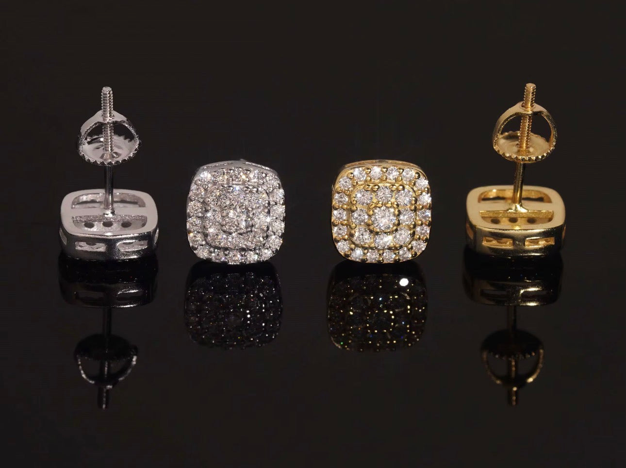 925 Sterling Silver Gold Plated VVS Diamond Iced Out Moissanite Stud Earrings