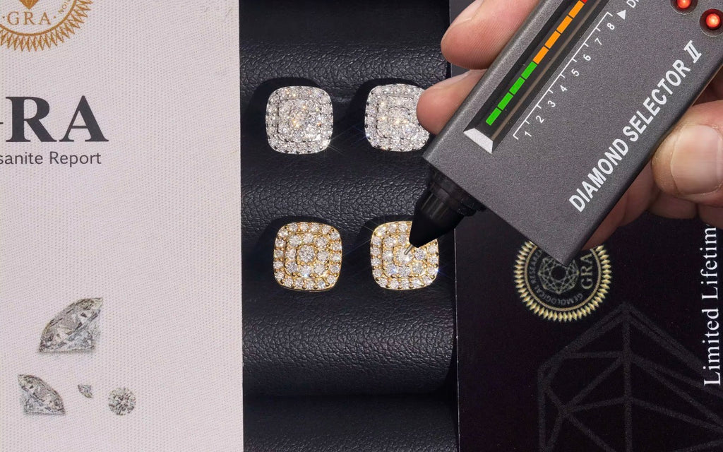 925 Sterling Silver Gold Plated VVS Diamond Iced Out Moissanite Stud Earrings