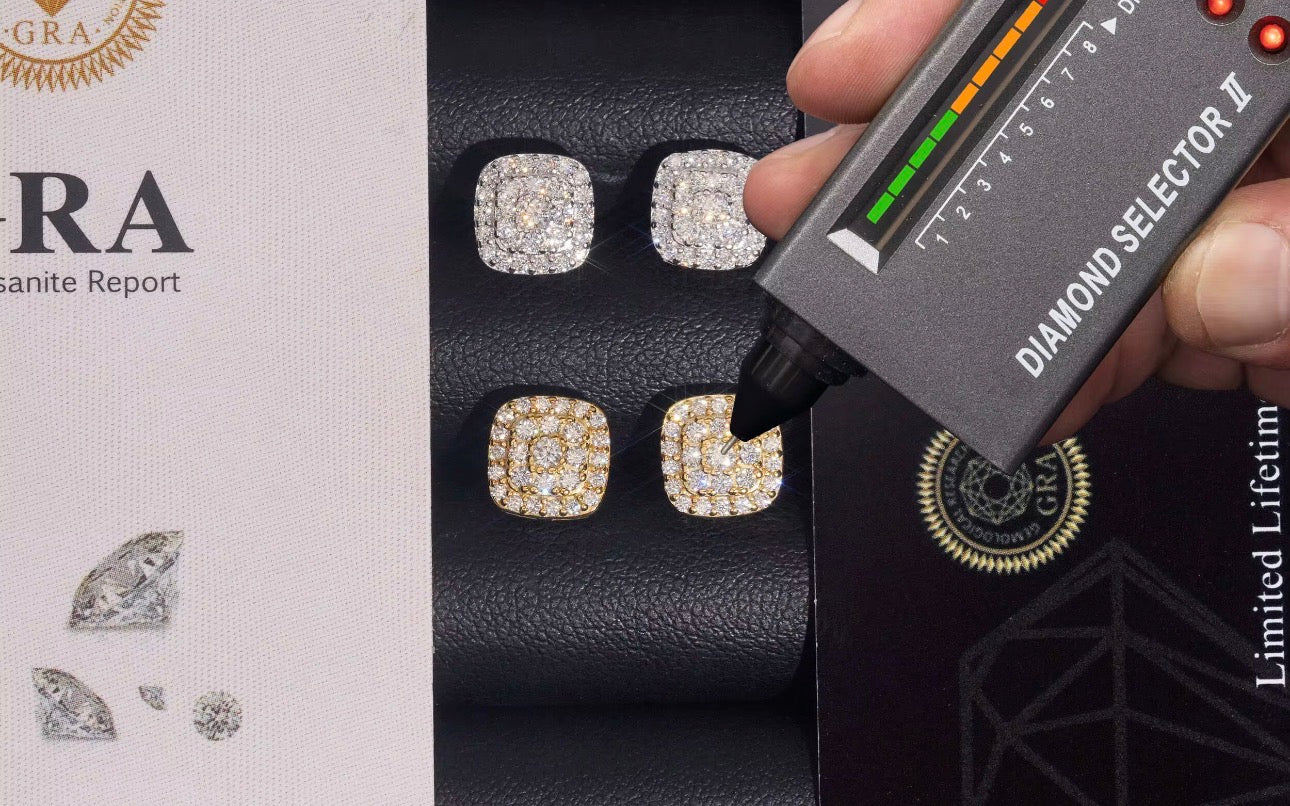 925 Sterling Silver Gold Plated VVS Diamond Iced Out Moissanite Stud Earrings