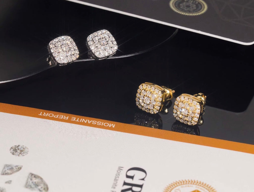 925 Sterling Silver Gold Plated VVS Diamond Iced Out Moissanite Stud Earrings