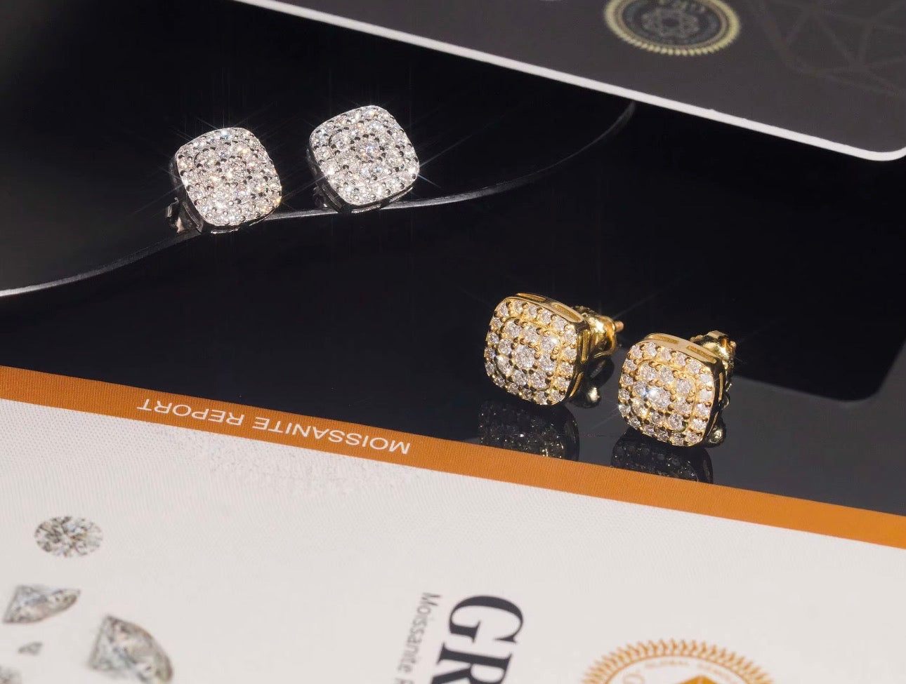 925 Sterling Silver Gold Plated VVS Diamond Iced Out Moissanite Stud Earrings