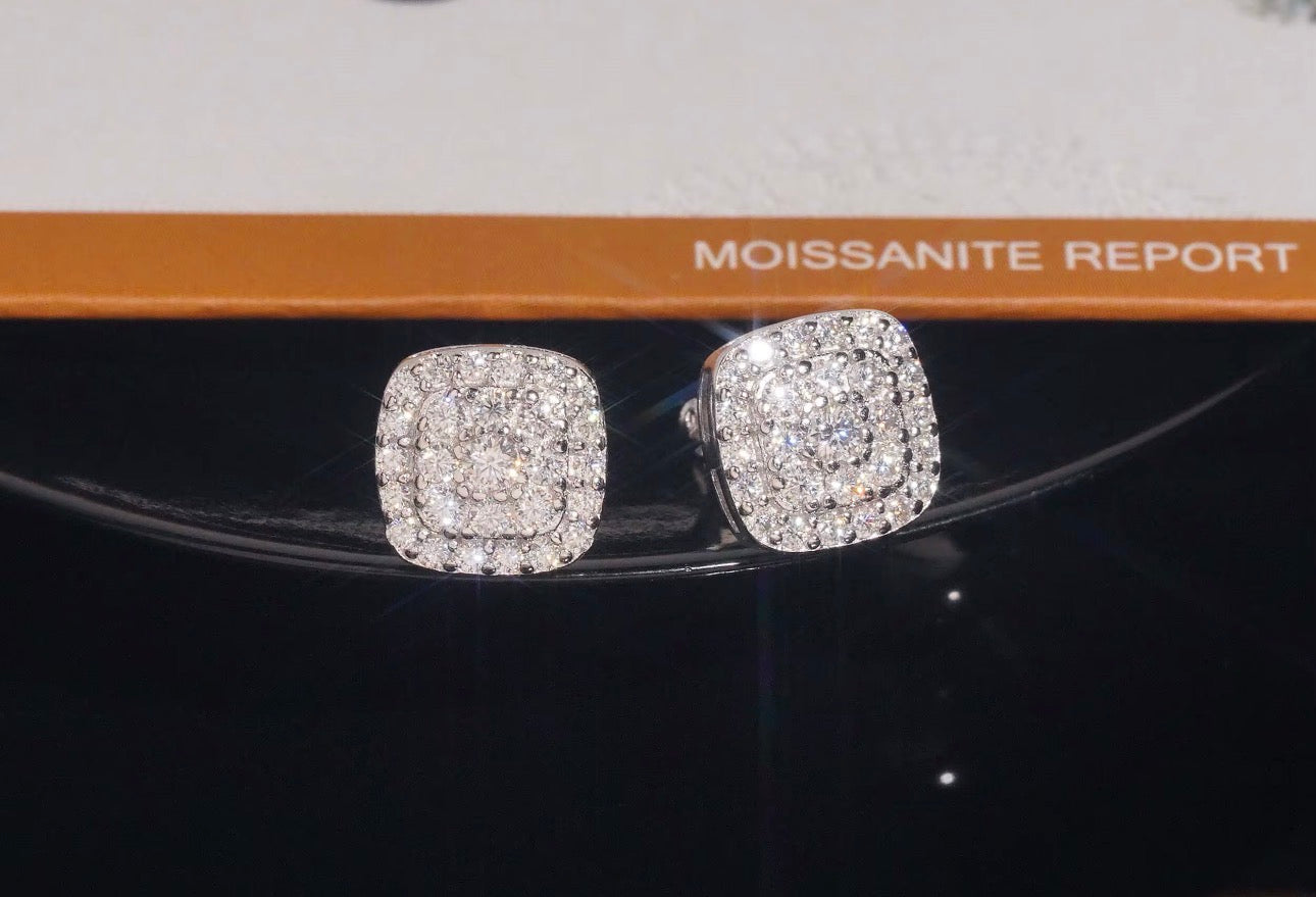 925 Sterling Silver Gold Plated VVS Diamond Iced Out Moissanite Stud Earrings