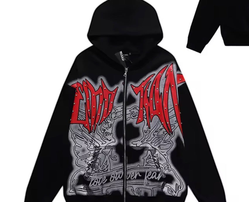 Quality 100% Cotton Zip up Pullover Hoodies Heavyweight Vintage Streetwear Men's Clothing