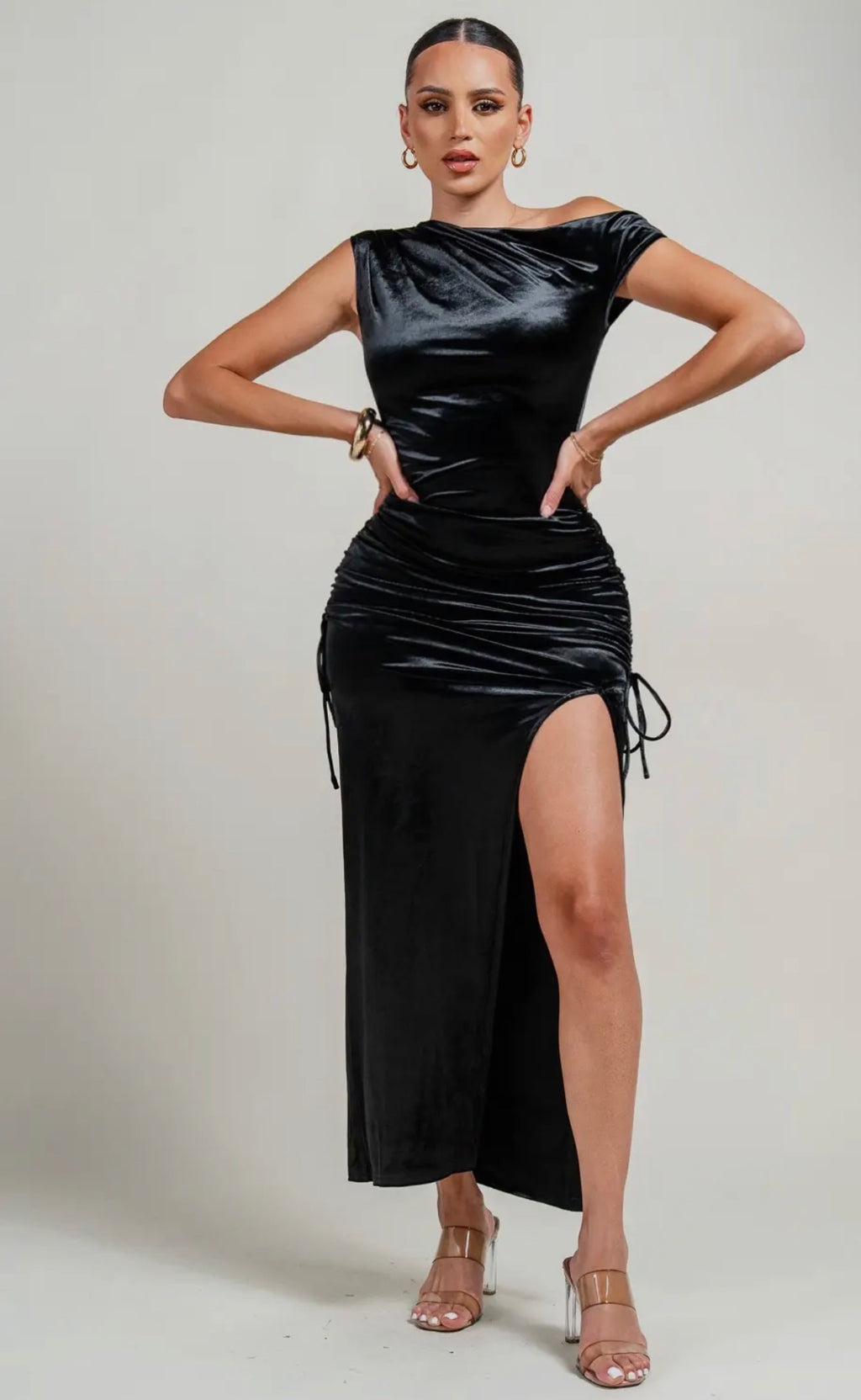 Vestido midi asimétrico efecto lavado desgastado